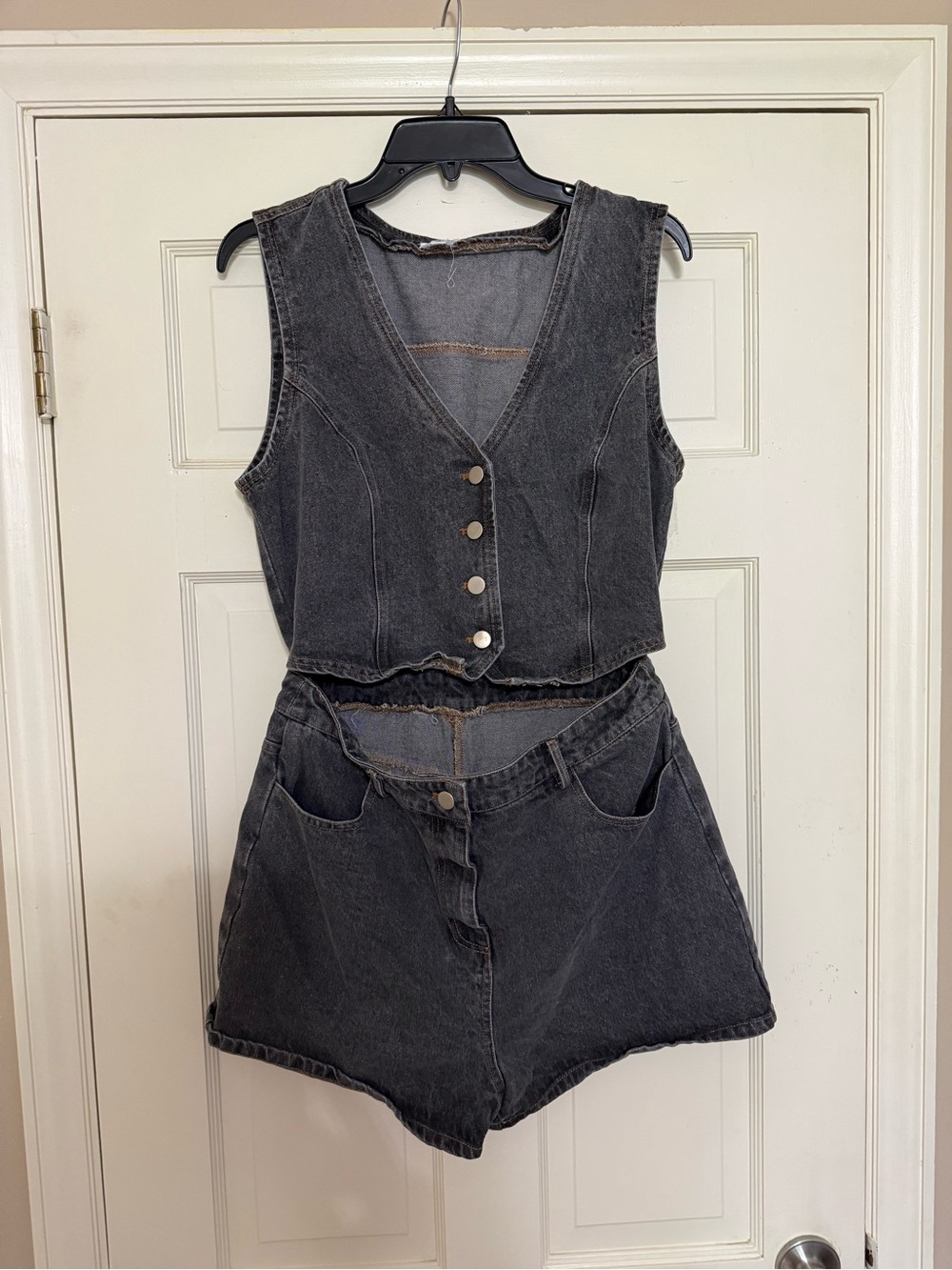 Le Lis Black Denim Romper - L